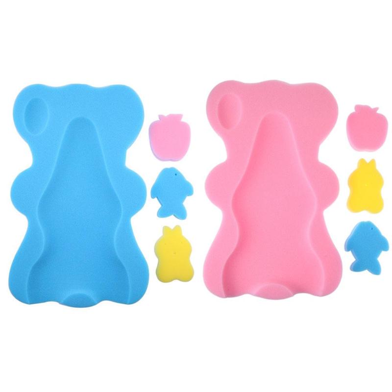 Baby Bath Holder Mesh Pocket Newborn Seat Bath Pad Soft Cushion Bed Infant Anti-slip Shower Sponge Cushion Anti-slip Bear Design